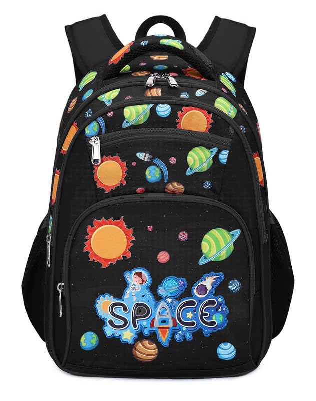 Frantic Waterproof Polyester 26 L Backpack With Pencil/Staionery Pouch School Bag Class 1 to 8 Daypack Picnic Bag For School Going Boys & Girls(RR_4Zipper_Black_Space_24_A) - Image 1