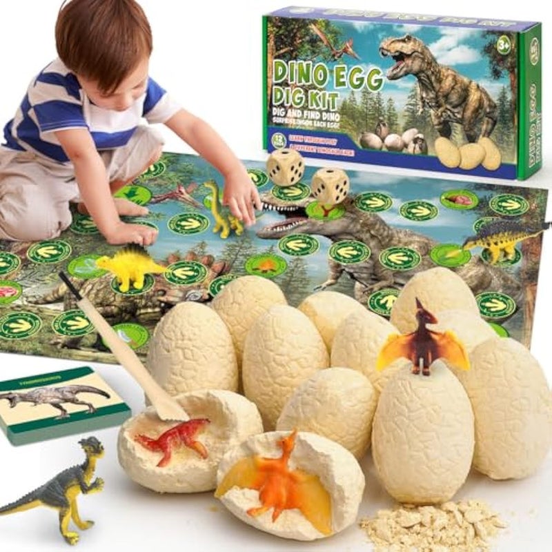 NALACAL Dinosaur Eggs Dig Kit, Science STEM Toys, 12 Dino Excavation Egg Toys with Playmat, for Kids 5-7, Educational Boy Toy Party Gifts for Boys & Girls Ages - Image 1