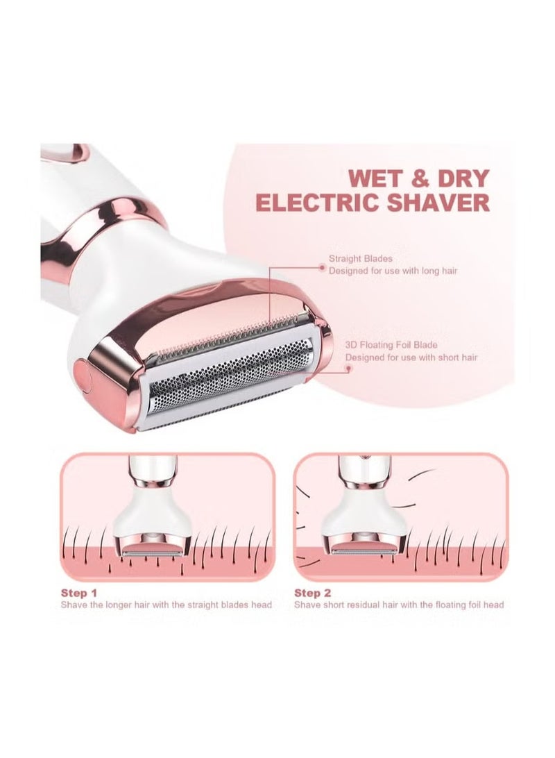 Painless Epilator, 4 in 1 Electric Razor for Women Bikini Trimmer, Electric Hair Removal, Women's Shaver Cordless Wet and Dry, Shaver for face, Legs and underarms, Replaceable Trimmer Head, USB Rechargeable - Image 4