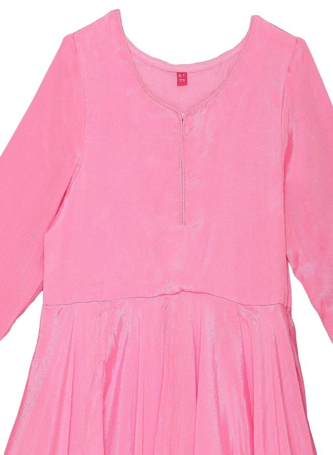 BIBA Girl's Polyester Blend Kurta, Jacket, Palazzo, Dupatta (KWSWTMT6086AW24PNK_Pink - Image 2