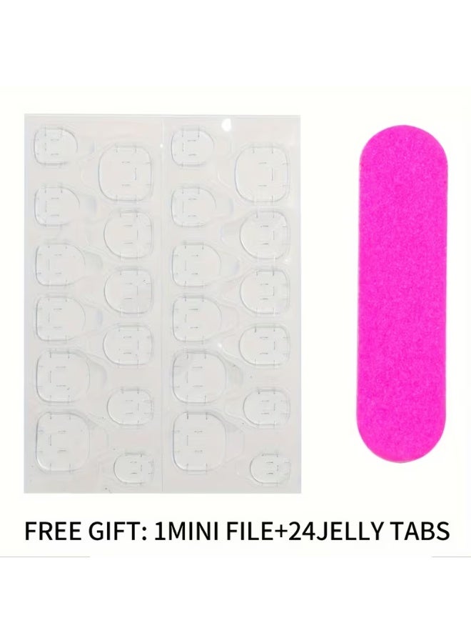 LANGMANNI 24Pcs Classic French Tip Press On Nails, Short Square Nude Pink Fake Nails with White Border, Detachable Reusable Wearable False Nails for Women - Image 2
