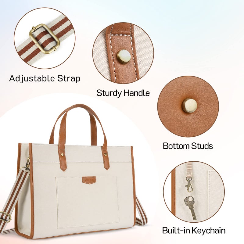 Missnine Laptop Tote Bag Canvas Laptop Bag 15.6 inch Work Shoulder Bags Casual Briefcase Handbag for Travel, Office, College - Image 5
