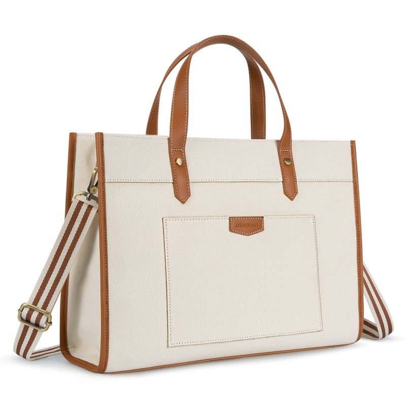 Missnine Laptop Tote Bag Canvas Laptop Bag 15.6 inch Work Shoulder Bags Casual Briefcase Handbag for Travel, Office, College - Image 1
