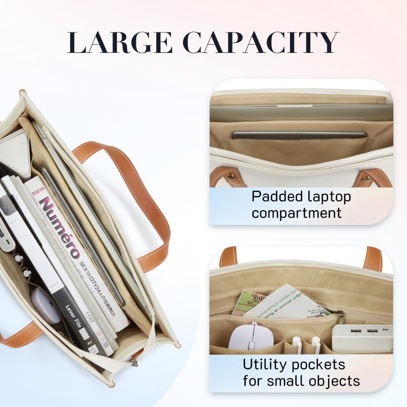Missnine Laptop Tote Bag Canvas Laptop Bag 15.6 inch Work Shoulder Bags Casual Briefcase Handbag for Travel, Office, College - Image 3
