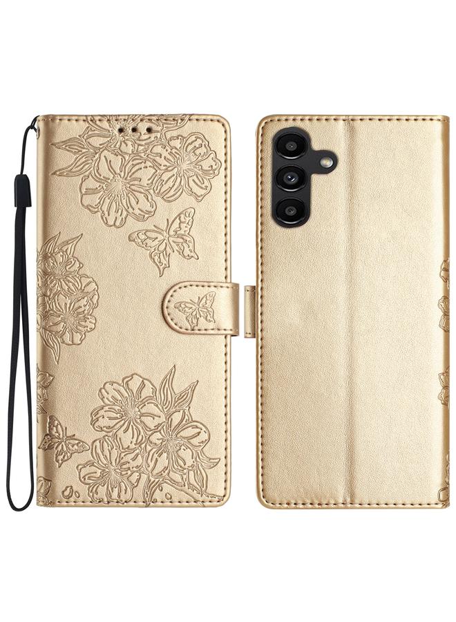 S-TOP Case For Samsung Galaxy A25 5G Cherry Blossom Butterfly Skin Feel Embossed PU Phone Case - Image 1