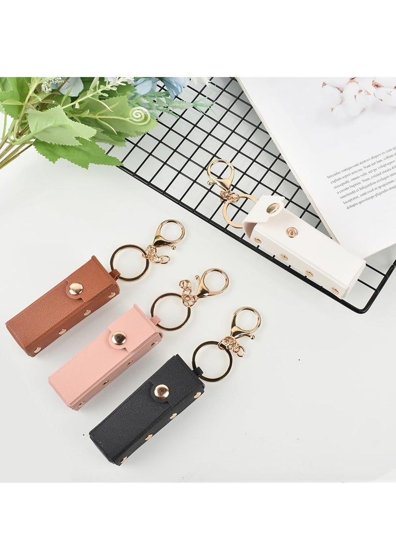 Y&D 4 Pack Lipstick Cases Keychain, Portable PU Leather Chapstick Holder, Lip Gloss Chapstick, Suitable for Travel Daily Accessories (Pink, White, Brown, Black) - Image 2
