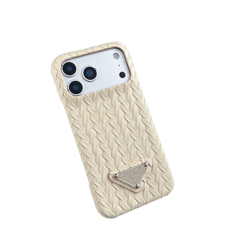 Protective Case | Apricot | Leather Texture | Hand-Woven | Drop Protection | Shockproof Cover for iPhone 14 / 14 Plus / 14 Pro / 14 Pro Max - Image 1