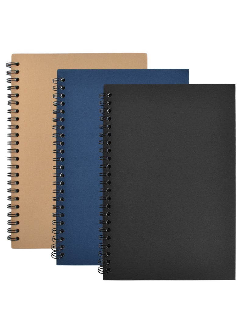 A5 Spiral Notebook Set, 3-Pack, 100 Pages Per Book, Kraft Paper Cover, Lined Pages, Perfect for School and Office - Image 1
