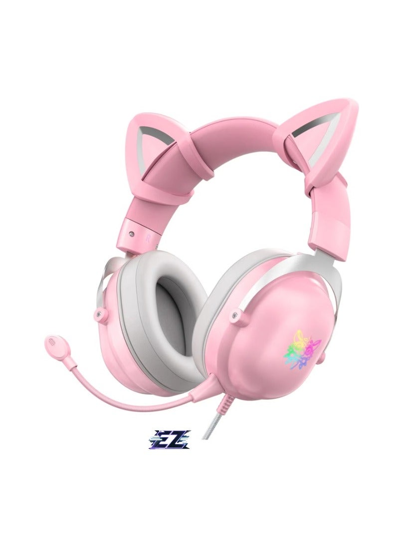ELTRAZONE X11 Cat Ear Wired Stereo Gaming Headset Pink – High-Quality Sound, Noise-Canceling Mic, Comfortable Over-Ear Cushions, Adjustable Headband, LED RGB Lights – Perfect for PC, PS4, Xbox, and Mobile Gaming  - Image 1