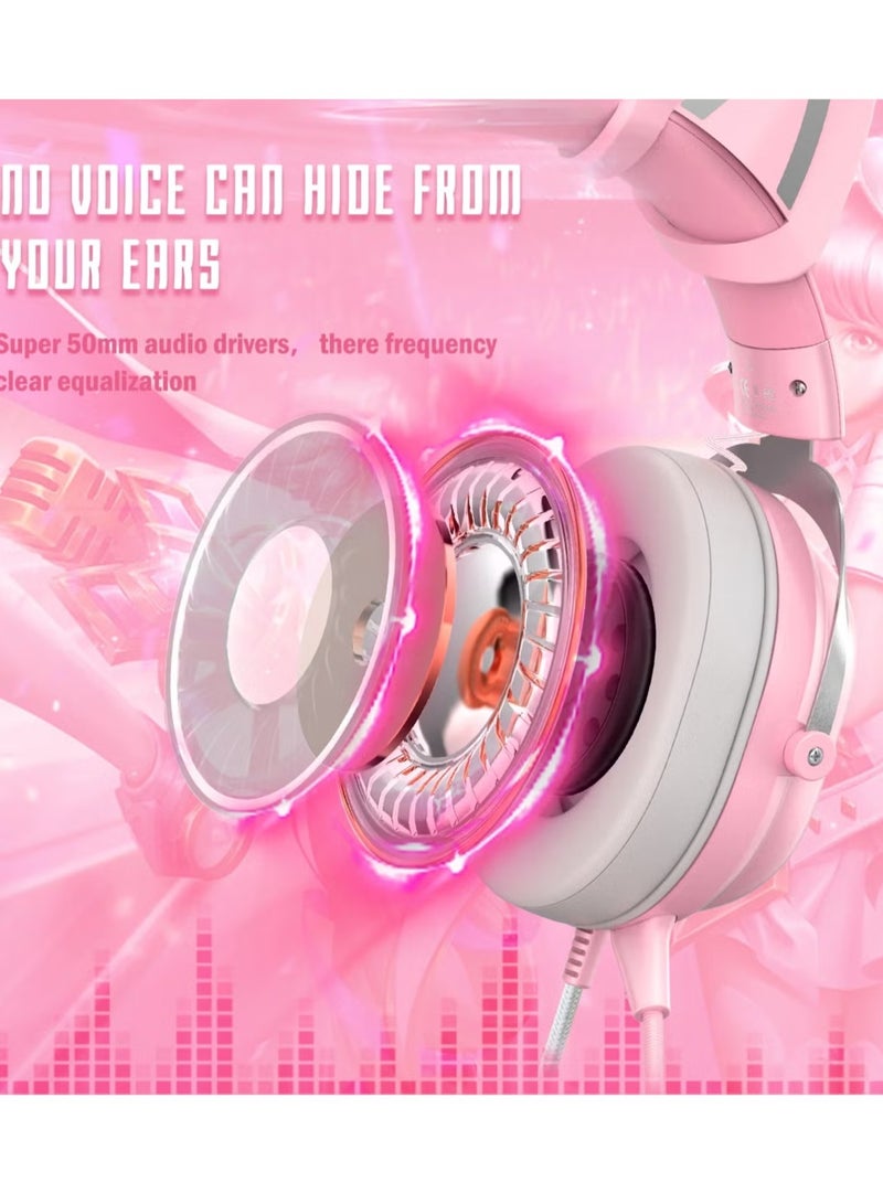 ELTRAZONE X11 Cat Ear Wired Stereo Gaming Headset Pink – High-Quality Sound, Noise-Canceling Mic, Comfortable Over-Ear Cushions, Adjustable Headband, LED RGB Lights – Perfect for PC, PS4, Xbox, and Mobile Gaming  - Image 2