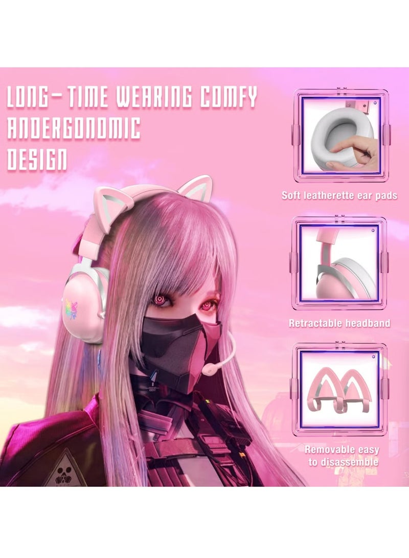 ELTRAZONE X11 Cat Ear Wired Stereo Gaming Headset Pink – High-Quality Sound, Noise-Canceling Mic, Comfortable Over-Ear Cushions, Adjustable Headband, LED RGB Lights – Perfect for PC, PS4, Xbox, and Mobile Gaming  - Image 3