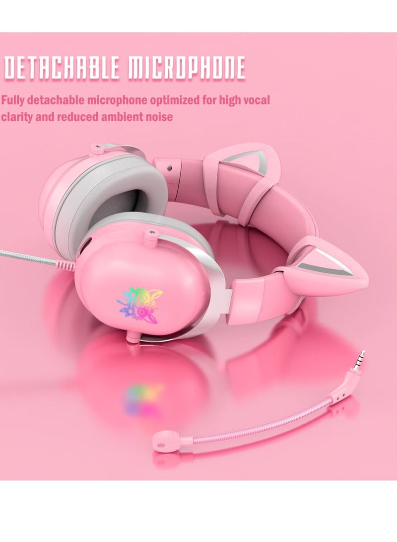 ELTRAZONE X11 Cat Ear Wired Stereo Gaming Headset Pink – High-Quality Sound, Noise-Canceling Mic, Comfortable Over-Ear Cushions, Adjustable Headband, LED RGB Lights – Perfect for PC, PS4, Xbox, and Mobile Gaming  - Image 4