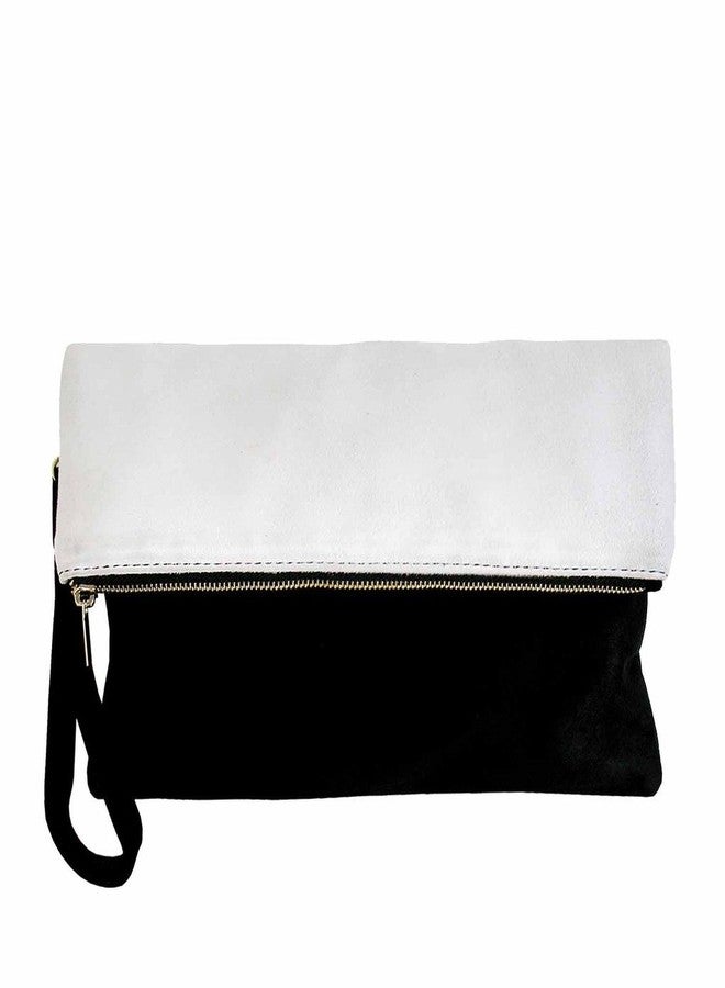 JNB Soft Faux Suede Colorblock Wristlet,Ivory Large - Image 1