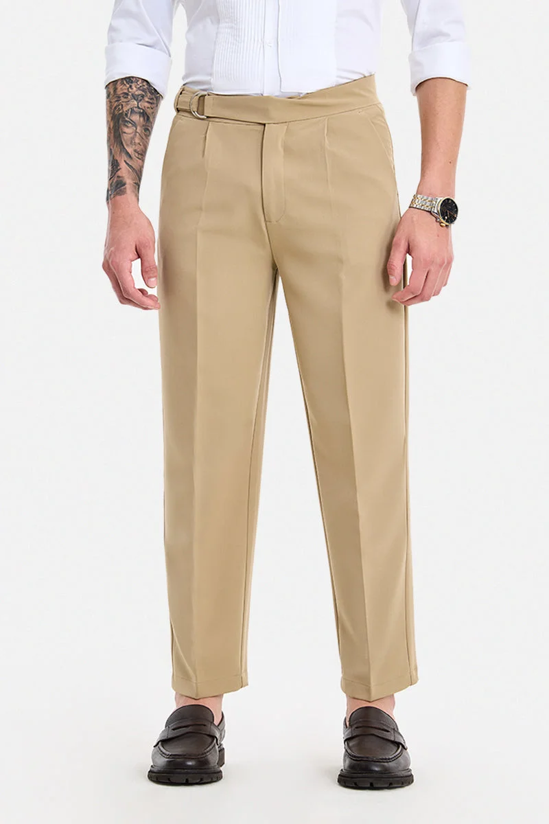 SNITCH Beige Solid Relaxed Formal Trousers