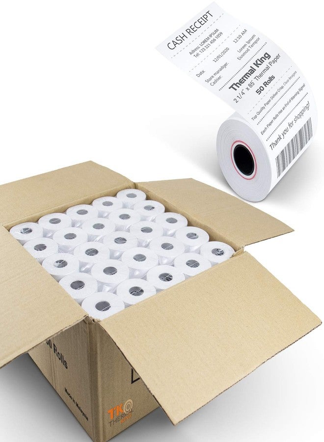 TK Thermal King, (50 Rolls) 2 1/4" x 85' Thermal Paper, POS Receipt Paper for Retail Business Cash Register, Fits Most Credit Card Terminal - Image 1