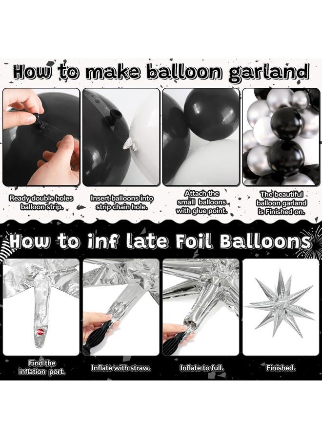 REDWORD Black Birthday Decorations, Black and Silver Birthday Decorations for Men Including HAPPY BIRTHDAY Balloons Banner Foil Balloons Latex Balloon Metallic Silver Fringe Curtains Tassels Garland - Image 4