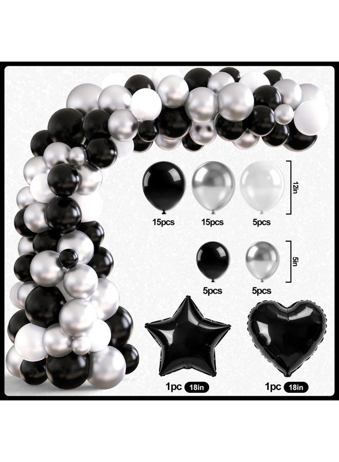 REDWORD Black Birthday Decorations, Black and Silver Birthday Decorations for Men Including HAPPY BIRTHDAY Balloons Banner Foil Balloons Latex Balloon Metallic Silver Fringe Curtains Tassels Garland - Image 3