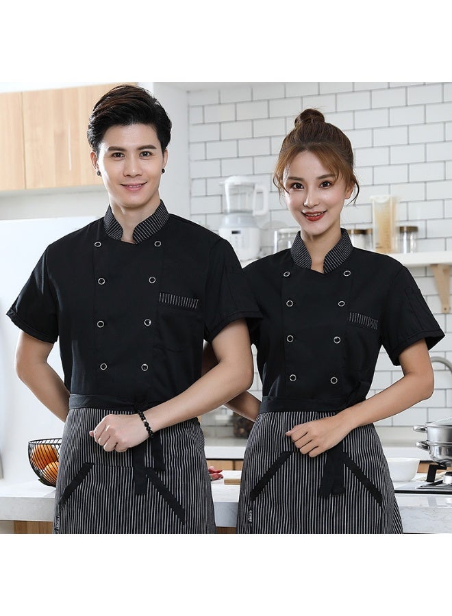 NIBEMINENT Men Women Restaurant Kitchen Chef Uniform Short Sleeves Chef Jacket Works Clothes Canteen Cake Shop Cafe Shirt Cooking Costume - Image 3