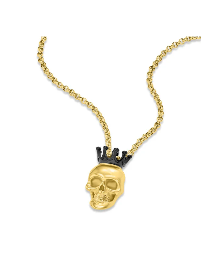 POLICE Gold Plated Skull with Black Crown Necklace