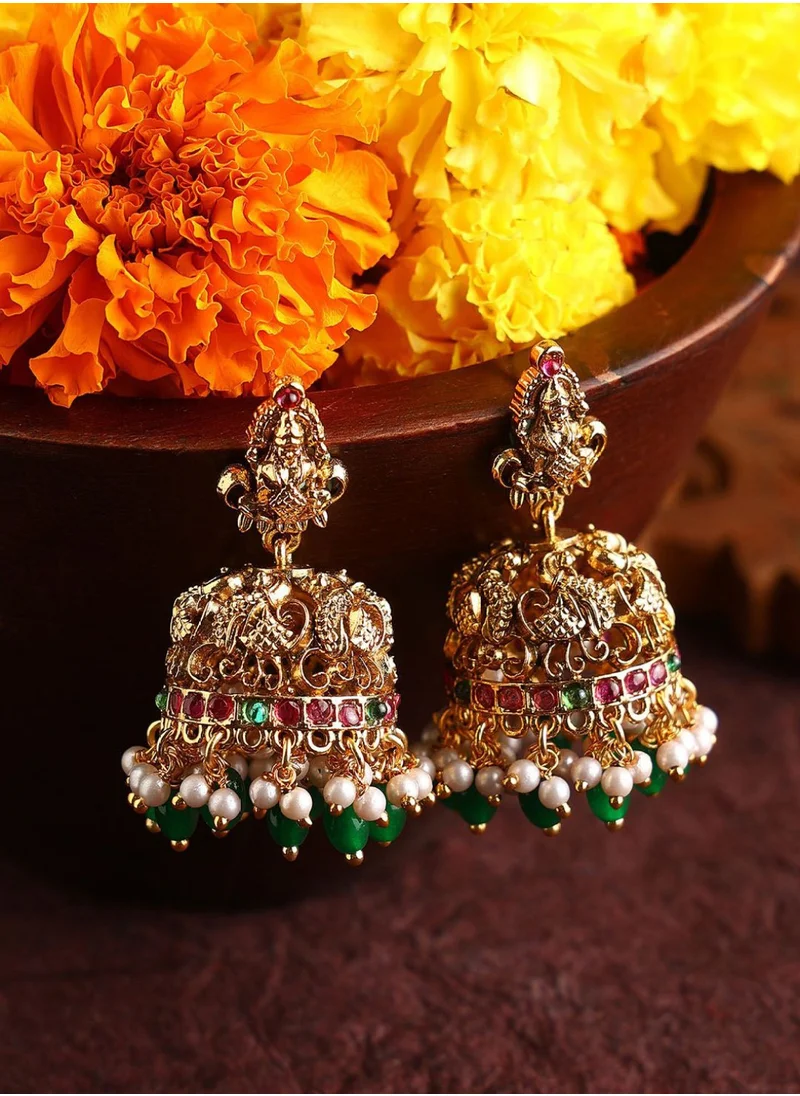 برياسي Stone Studded  Beaded Matte Elegance Goddess Jhumkas