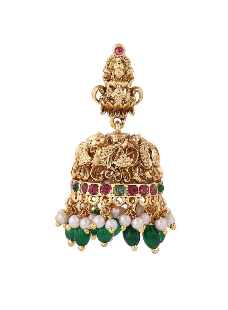 Priyaasi Stone Studded  Beaded Matte Elegance Goddess Jhumkas