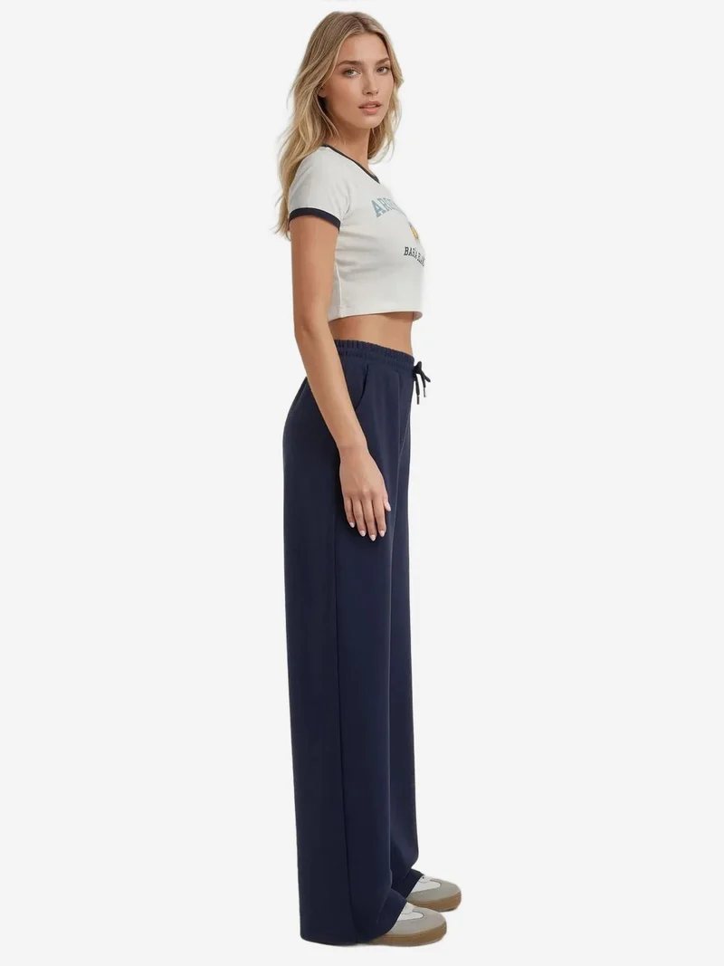 HICCUP Navy Blue Soft Modal Touch Wide Leg Sweatpants for Women | Best Price UAE