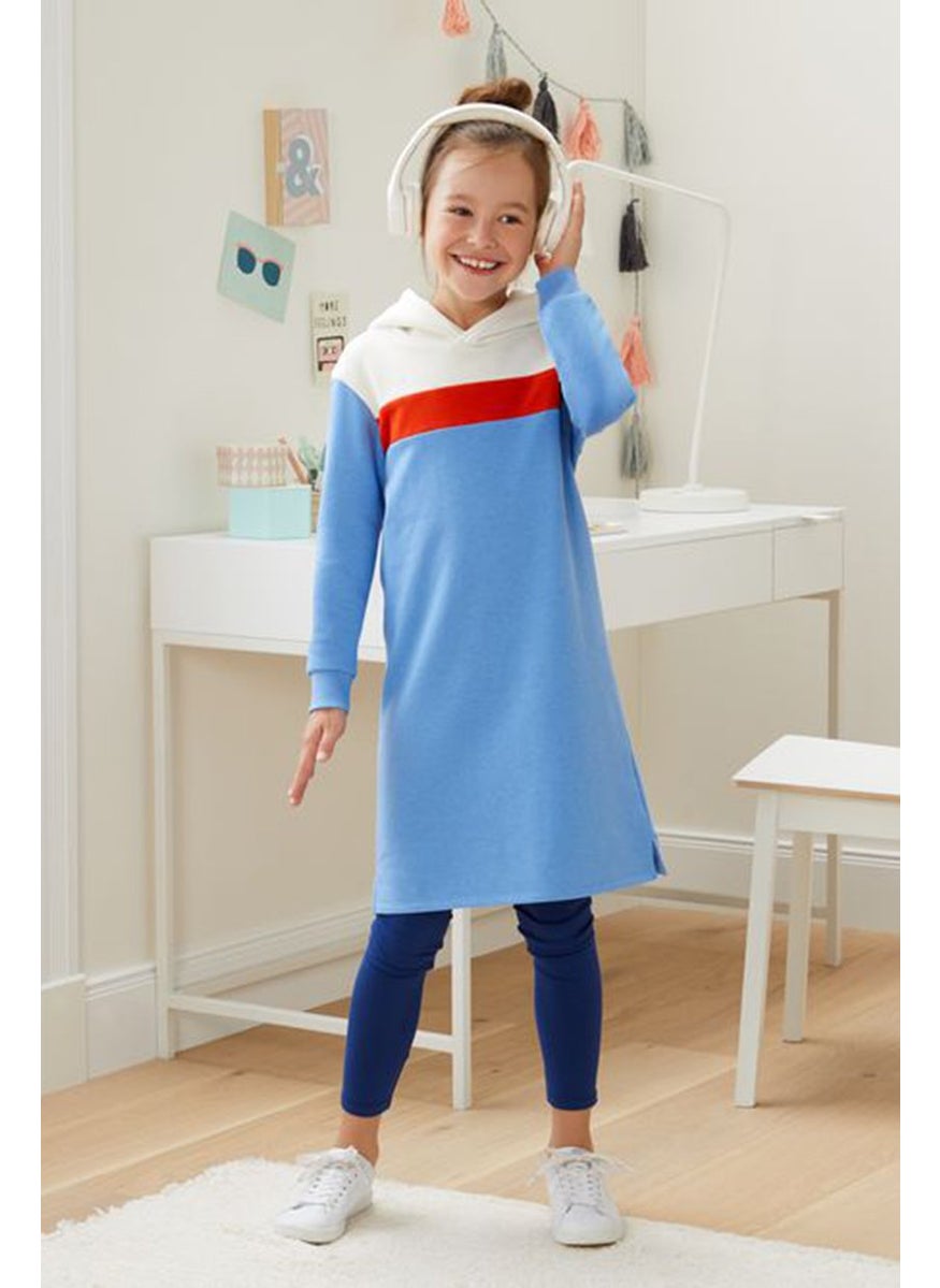 Tchibo Kids Girl Colorblock Sweatshirt Dress, White and Blue  - Image 1