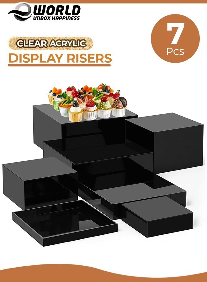 Eworld 7 Pcs Black Acrylic Cube Nesting Risers with Hollow Bottoms Perfect Modern Design Dice Display Blocks for Photo Prop, Trophies, Artefacts, and Decorations - Image 1