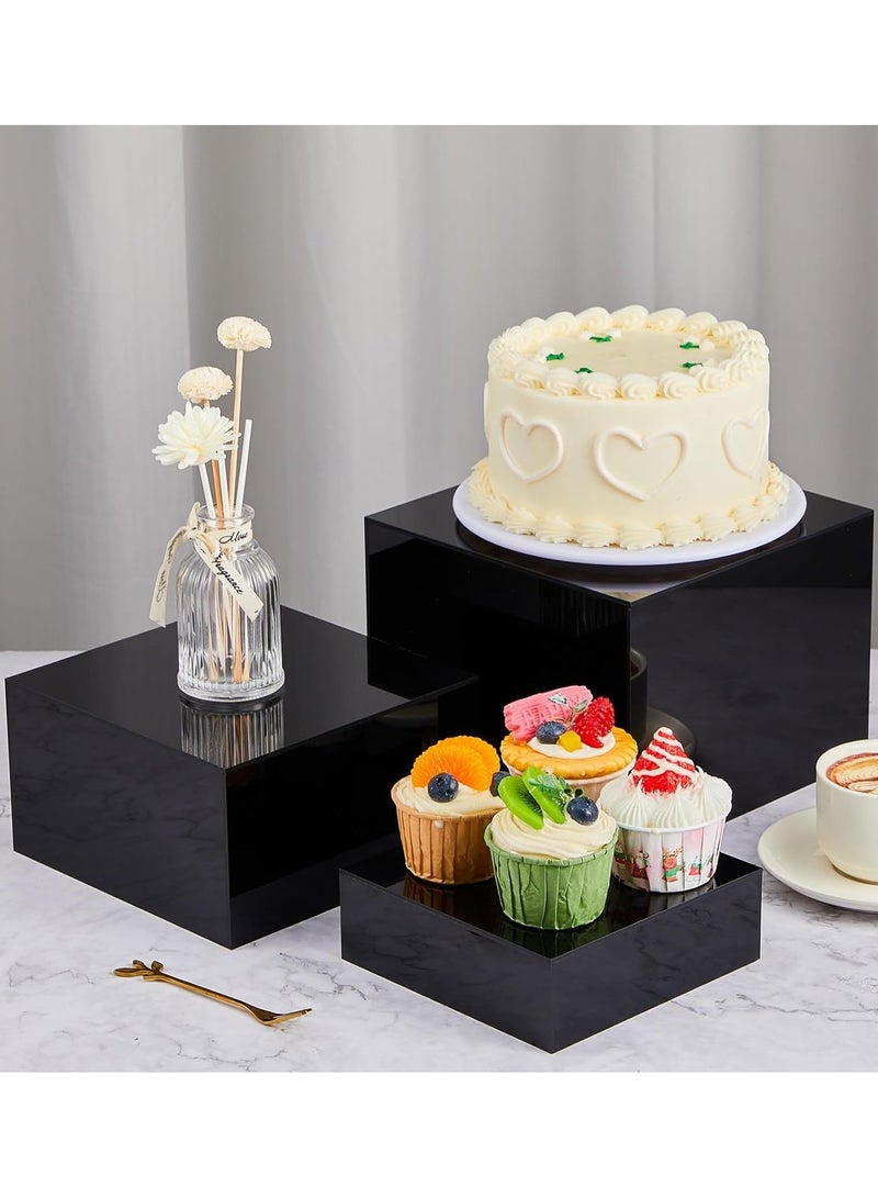 Eworld 7 Pcs Black Acrylic Cube Nesting Risers with Hollow Bottoms Perfect Modern Design Dice Display Blocks for Photo Prop, Trophies, Artefacts, and Decorations - Image 3