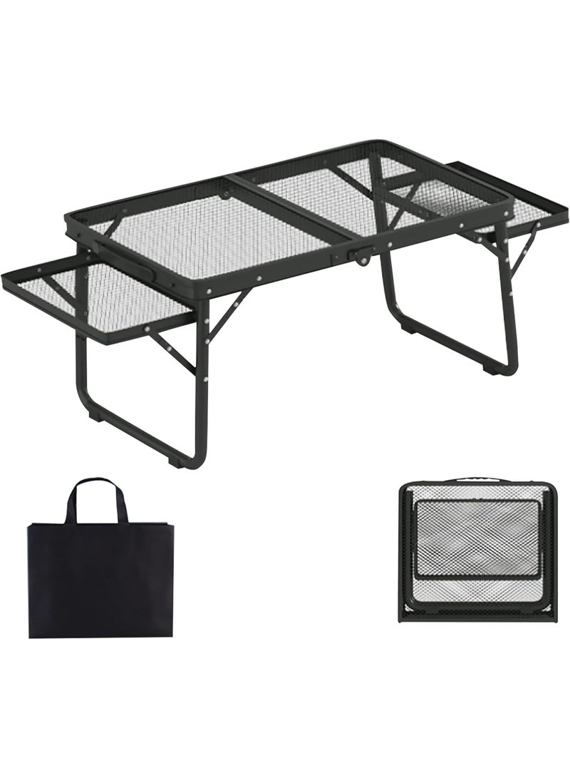 DUNISO Folding Table，Portable Lightweight Folding Camping Table with Carry Bag，Folding Iron Mesh Table with Side Mesh，Sturdy and Durable，for Camping Outdoor Picnic，40*70cm，Black - Image 1