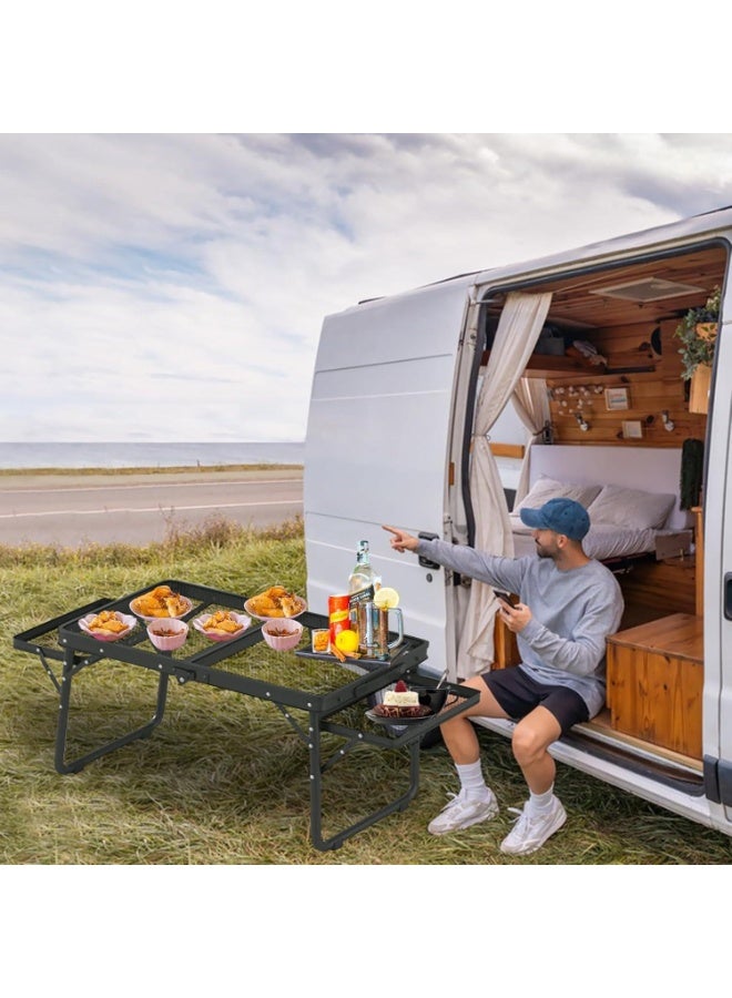 DUNISO Folding Table，Portable Lightweight Folding Camping Table with Carry Bag，Folding Iron Mesh Table with Side Mesh，Sturdy and Durable，for Camping Outdoor Picnic，40*70cm，Black - Image 2