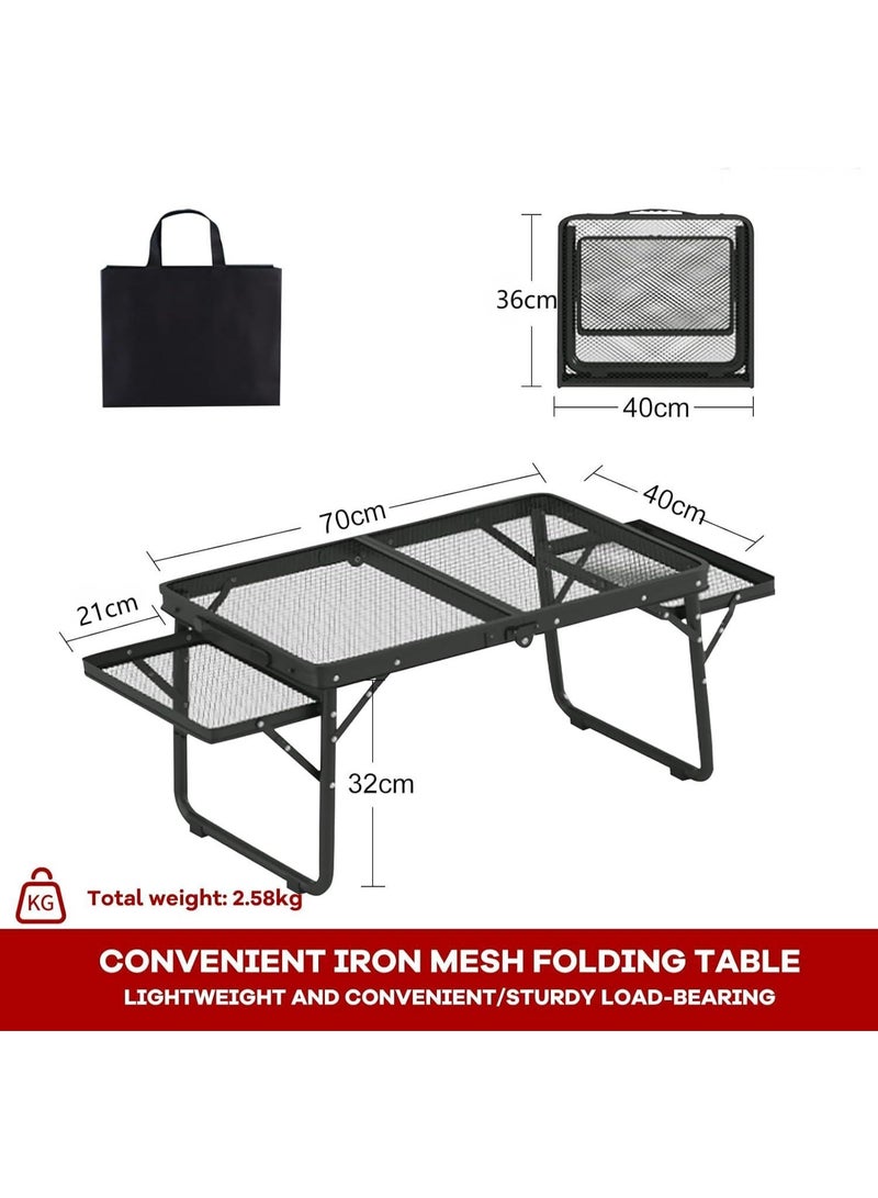 DUNISO Folding Table，Portable Lightweight Folding Camping Table with Carry Bag，Folding Iron Mesh Table with Side Mesh，Sturdy and Durable，for Camping Outdoor Picnic，40*70cm，Black - Image 3