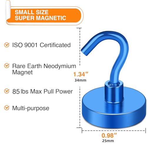 MIKEDE Magnetic Hooks, 85Lbs Strong Neodymium Magnets with Hooks for Cruise, Heavy Duty Earth Magnets Hooks for Refrigerator Hanging, Magnetic Hanger for Cabins, Grill (Blue, 10 Pack) - Image 2