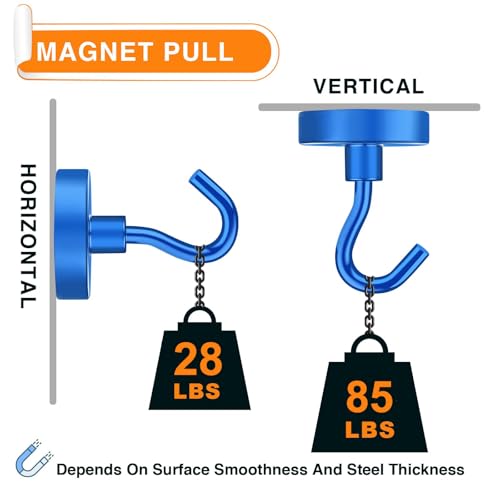 MIKEDE Magnetic Hooks, 85Lbs Strong Neodymium Magnets with Hooks for Cruise, Heavy Duty Earth Magnets Hooks for Refrigerator Hanging, Magnetic Hanger for Cabins, Grill (Blue, 10 Pack) - Image 3