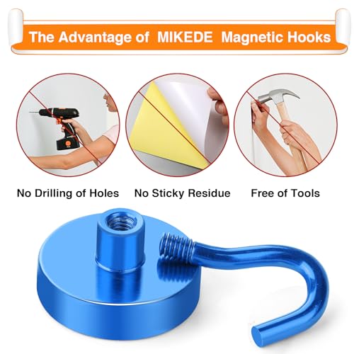 MIKEDE Magnetic Hooks, 85Lbs Strong Neodymium Magnets with Hooks for Cruise, Heavy Duty Earth Magnets Hooks for Refrigerator Hanging, Magnetic Hanger for Cabins, Grill (Blue, 10 Pack) - Image 4