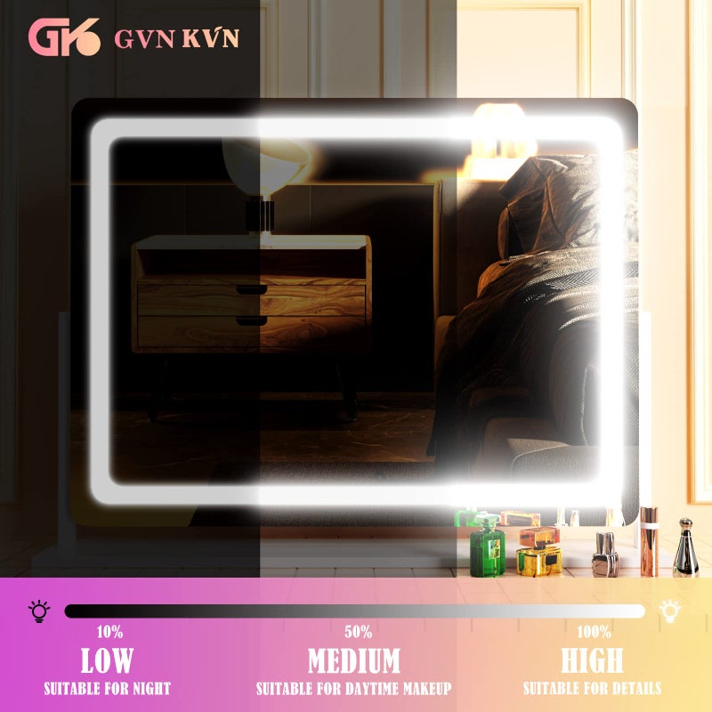 Gvnkvn Makeup Vanity Mirror with Lights 32" x 24" Large LED Makeup Mirror, Light up Mirror with 10X Magnification and USB Charging Port, with Dimmable 3 Modes, Touch Screen Control Round White - Image 5