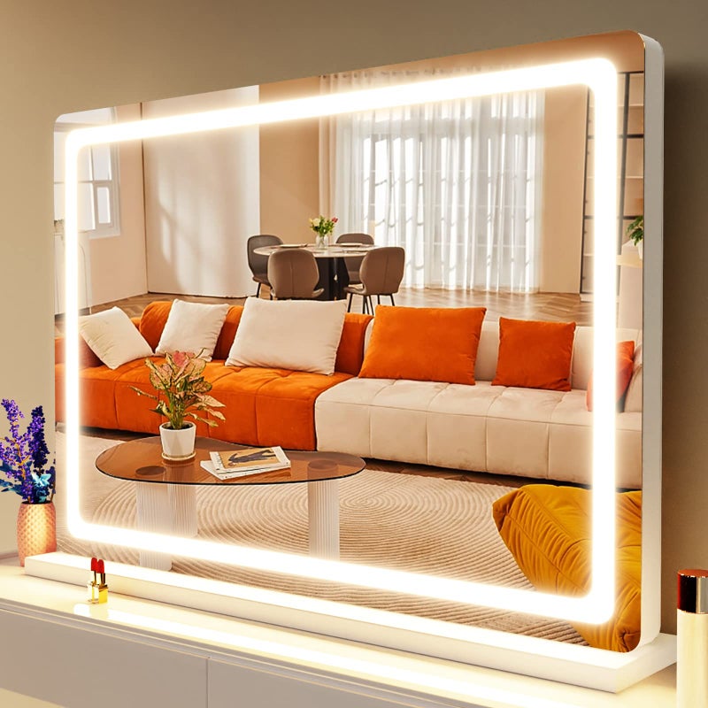 Gvnkvn Makeup Vanity Mirror with Lights 32" x 24" Large LED Makeup Mirror, Light up Mirror with 10X Magnification and USB Charging Port, with Dimmable 3 Modes, Touch Screen Control Round White - Image 1