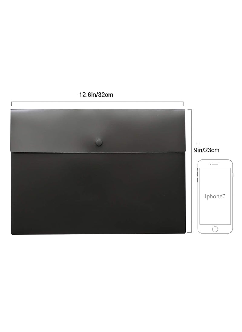 DUNISO - 5 Pcs Poly File Folder Pockets File Jacket Plastic Envelope Flat Document Letter Organizer With Snap Button Closure A4 Letter Size (Black) - Image 1