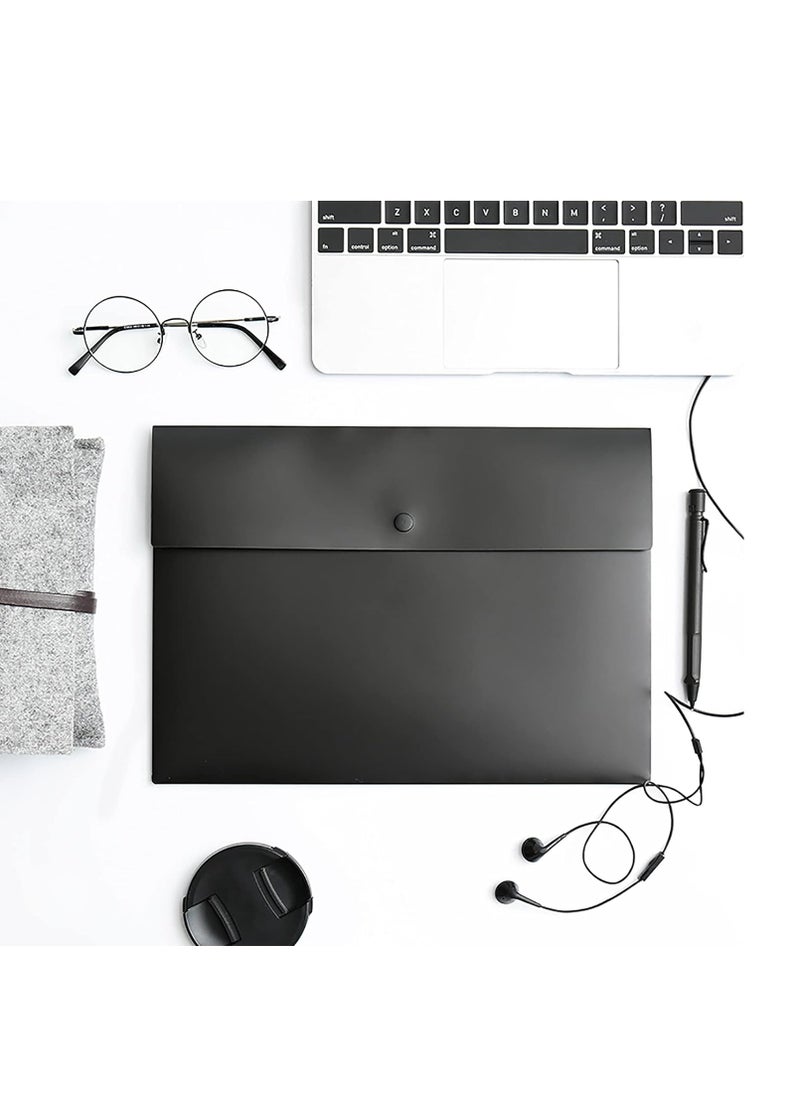 DUNISO - 5 Pcs Poly File Folder Pockets File Jacket Plastic Envelope Flat Document Letter Organizer With Snap Button Closure A4 Letter Size (Black) - Image 1