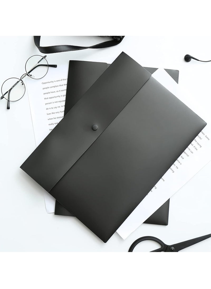 DUNISO - 5 Pcs Poly File Folder Pockets File Jacket Plastic Envelope Flat Document Letter Organizer With Snap Button Closure A4 Letter Size (Black) - Image 1