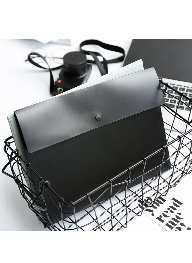 DUNISO - 5 Pcs Poly File Folder Pockets File Jacket Plastic Envelope Flat Document Letter Organizer With Snap Button Closure A4 Letter Size (Black) - Image 1