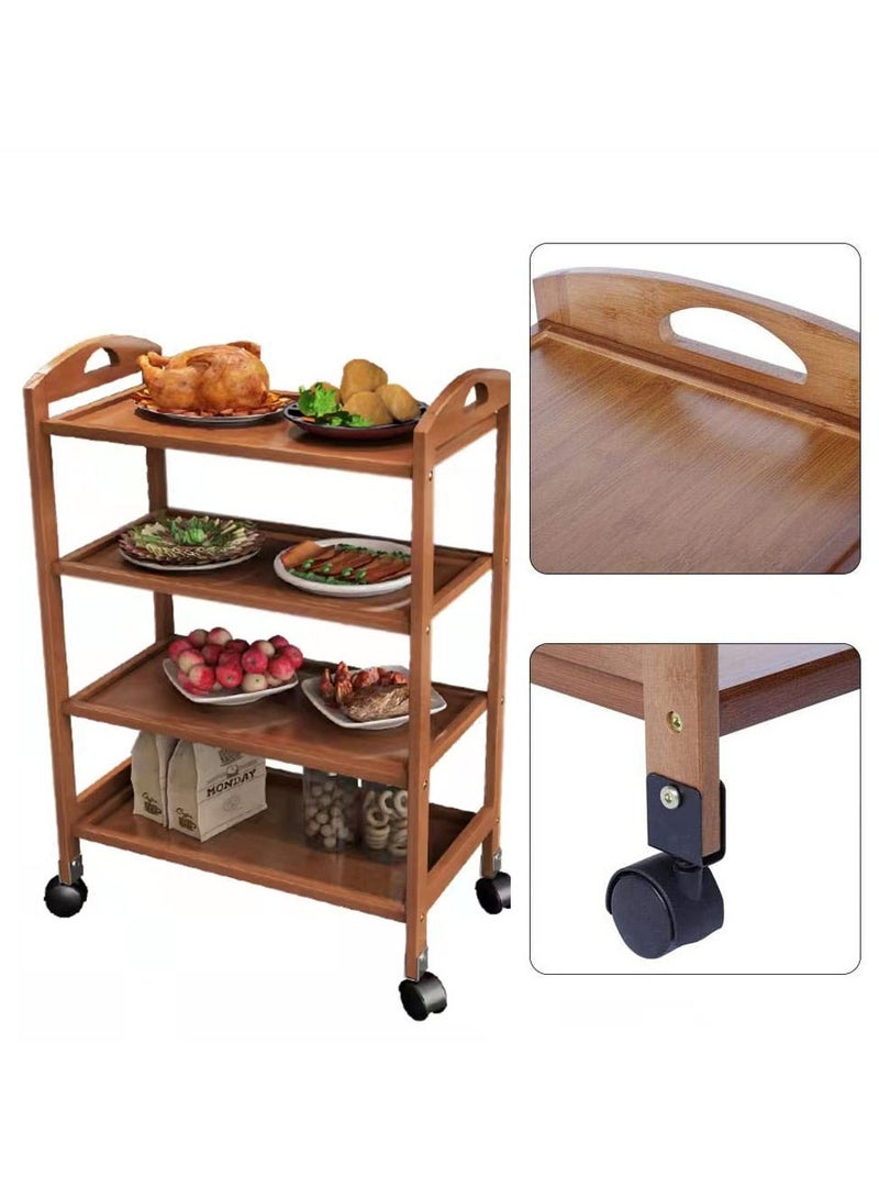 LINGWEI Rolling Storage Cart Kitchen Storage Trolley Bar Serving Cart Mobile Kitchen Serving Cart Kitchen Storage Rack Bamboo Wood Storage Organizer - Image 1