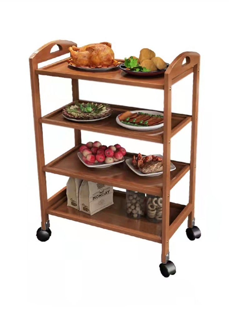 LINGWEI Rolling Storage Cart Kitchen Storage Trolley Bar Serving Cart Mobile Kitchen Serving Cart Kitchen Storage Rack Bamboo Wood Storage Organizer - Image 2