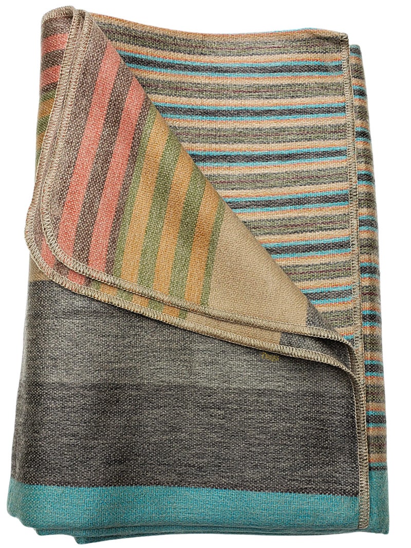 DAVLINA Alpaca Wool Throw Blanket  Super Soft Lightweight Breathable and Hypoallergenic  NonItchy or Scratchy Green Gray Varicolored Queen US Standard
