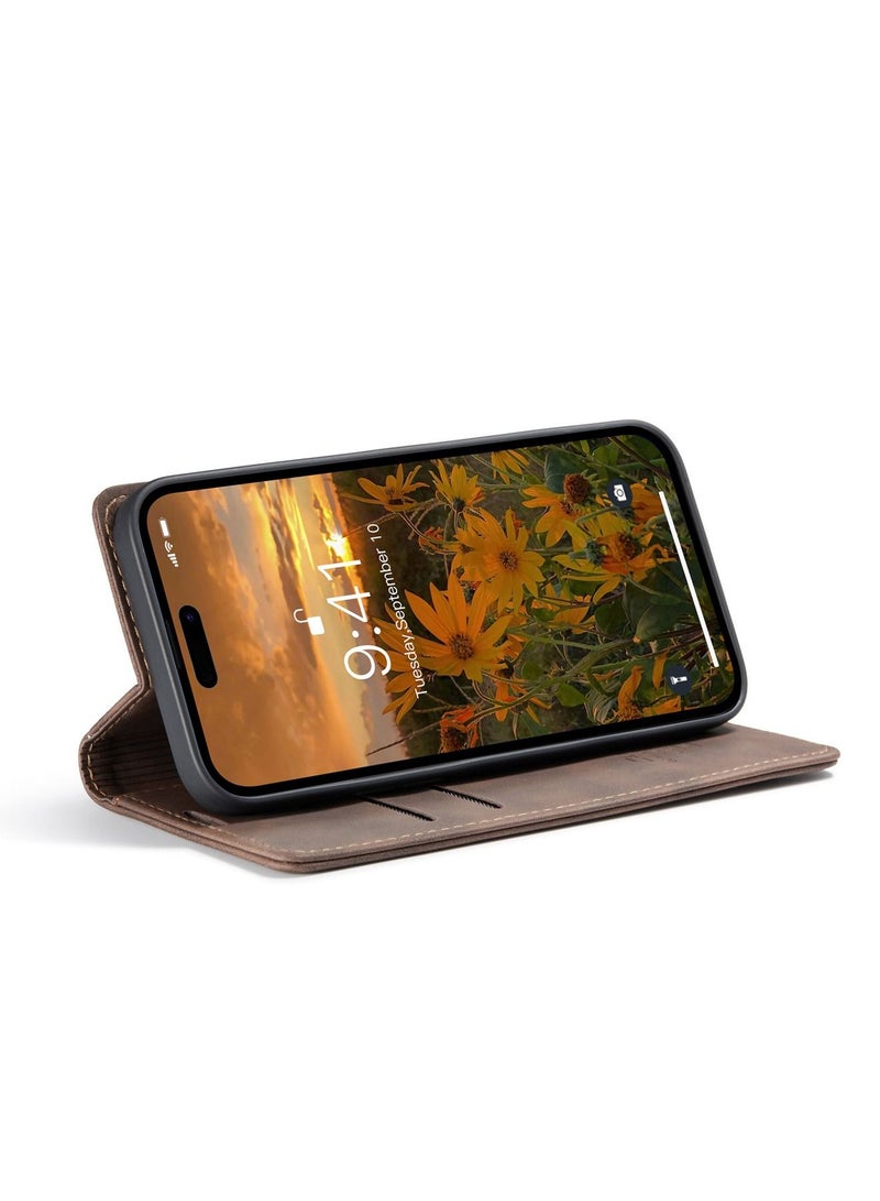 TEAM LUXURY iPhone 15 Pro Max/iPhone 15 Ultra Leather Case Wallet Flip Cover Card Slots Magnetic Closure Stand Phone Holder Function Fold Shockproof Protective Full Protection Anti-drop Anti-scratch Accessory - Image 2