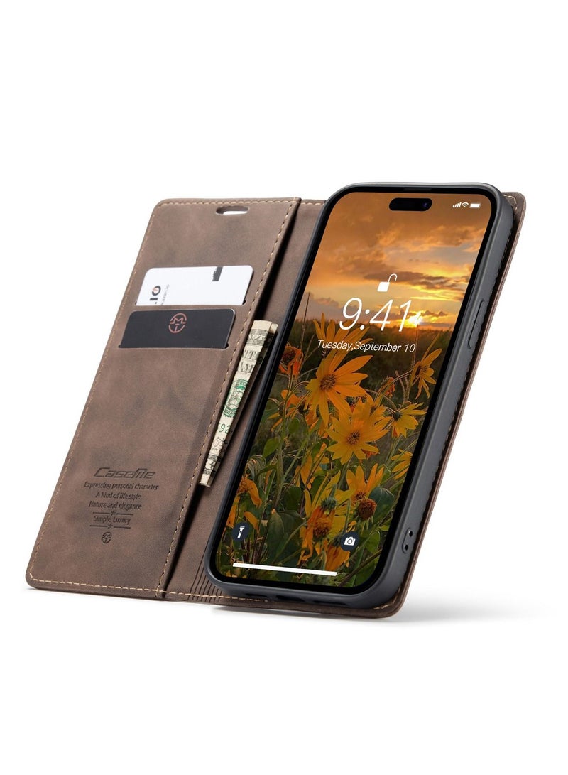 TEAM LUXURY iPhone 15 Pro Max/iPhone 15 Ultra Leather Case Wallet Flip Cover Card Slots Magnetic Closure Stand Phone Holder Function Fold Shockproof Protective Full Protection Anti-drop Anti-scratch Accessory - Image 1