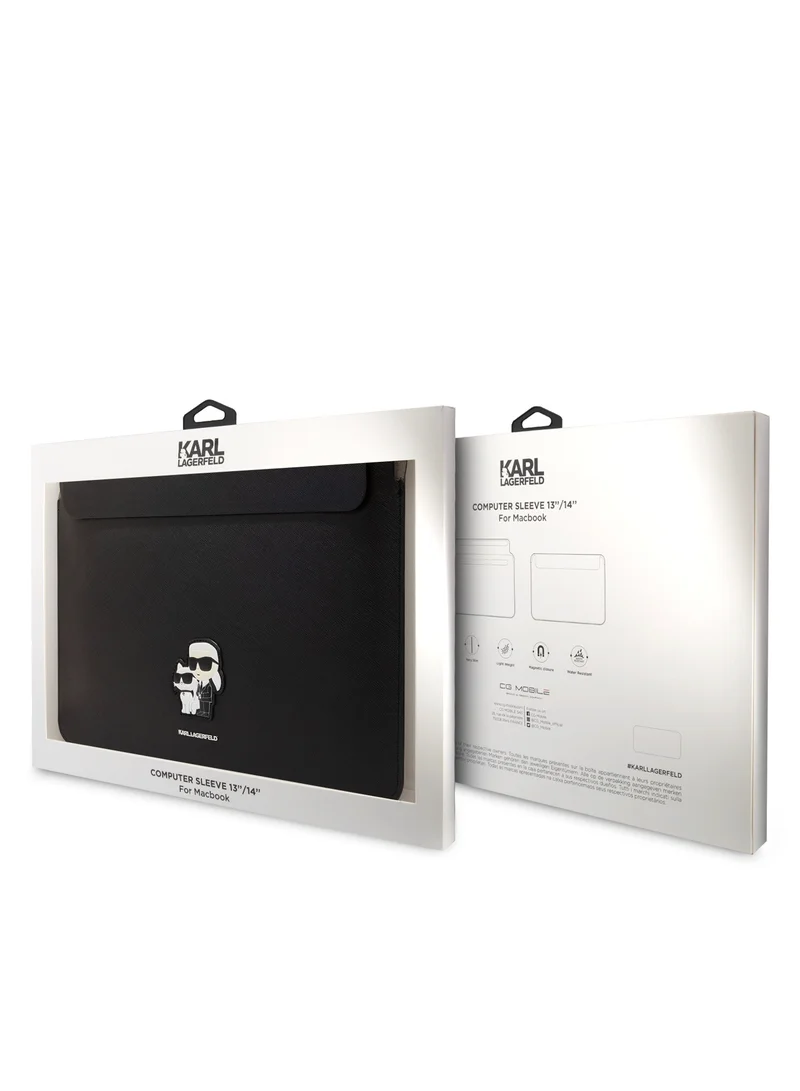 Karl Lagerfeld Saffiano Computer Sleeve with K&C NFT Logo / Fits Up to 14" Devices / High Quality Laptop Sleeve - Black
