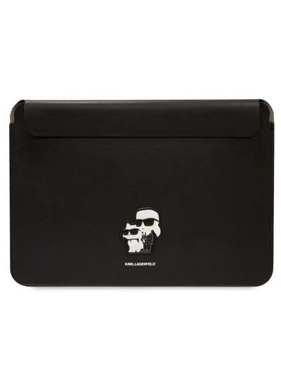 Karl Lagerfeld Saffiano Computer Sleeve with K&C NFT Logo / Fits Up to 14" Devices / High Quality Laptop Sleeve - Black