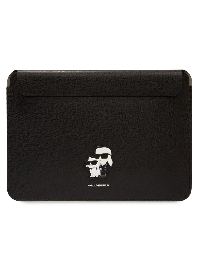 Karl Lagerfeld Saffiano Computer Sleeve with K&C NFT Logo / Fits Up to 14" Devices / High Quality Laptop Sleeve - Black