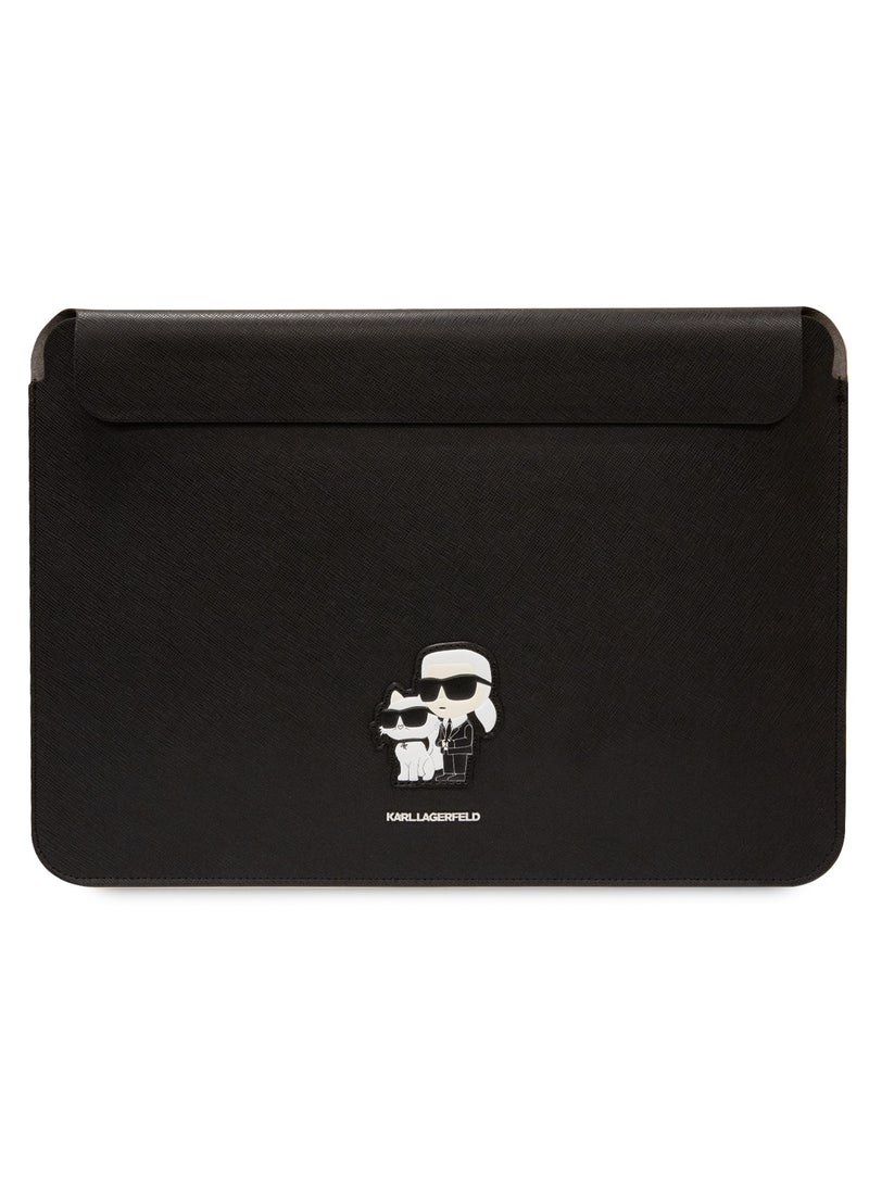 Karl Lagerfeld Saffiano Computer Sleeve with K&C NFT Logo / Fits Up to 14" Devices / High Quality Laptop Sleeve - Black  - Image 1